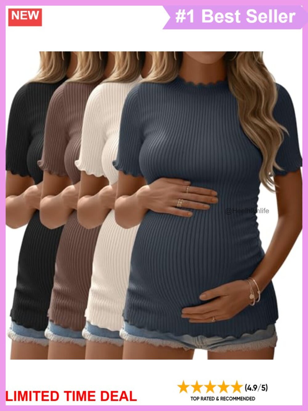 4 Pack Maternity T Shirts Cotton Spandex Ribbed Short Sleeve Pregnancy Tops